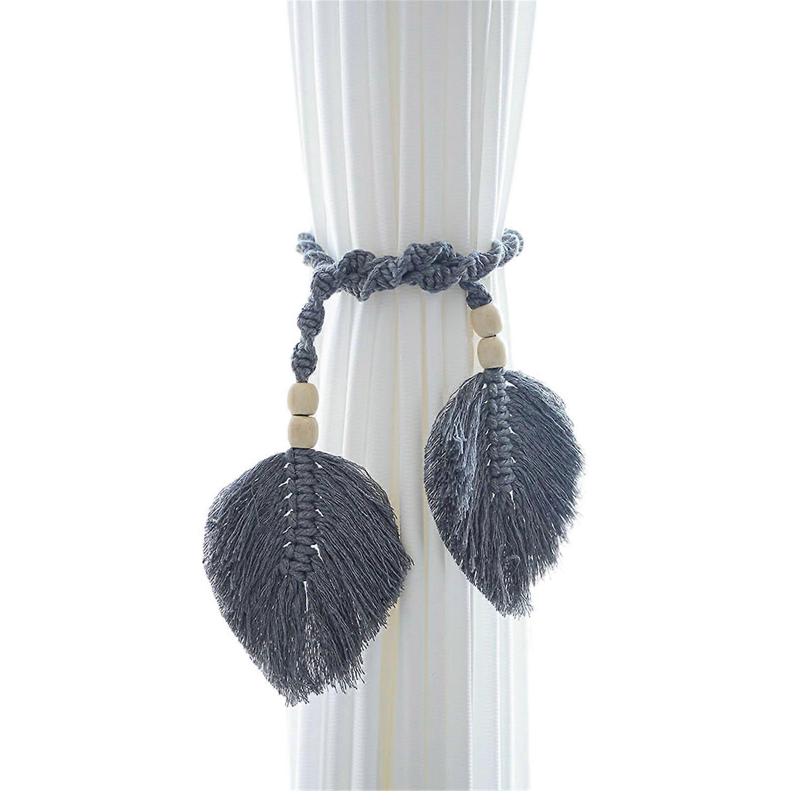 Elegant Handmade Curtain Tiebacks Knitted Foliage Add Beauty to Your Curtains Bohemia Handwoven Curtain Holdbacks  grey