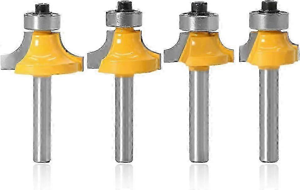 Set of 4 Round Over Edging Router Bits, 1/4 Inch Shank Roundover Edge-Forming Woodworking Corner