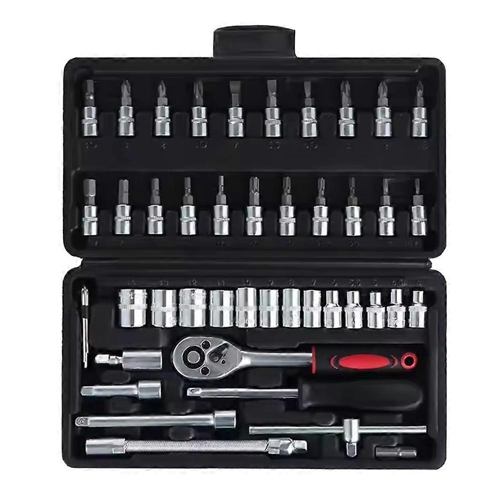 46pcs 1/4 Inch Drive Socket Set for Motor Ratchet Wrench Set Motorcycle Tool Kit,Bit Socket Wrench Set Mechanic Tool Set Black
