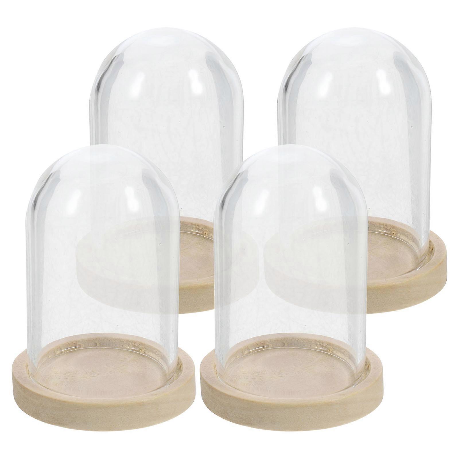Miniature Glass Dome Cloche With Wooden Tray For DIY Material Craft Enthusiasts In Round Shape, Waterproof Function, 4 Sets