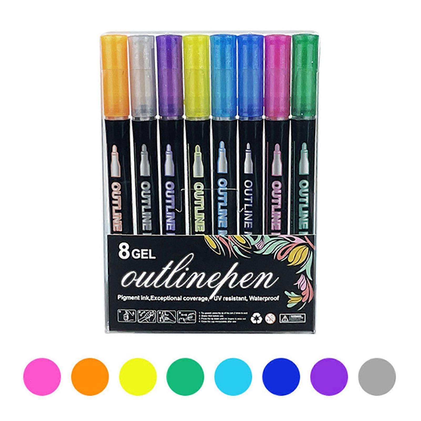 48-Color Metallic Double Line Marker Pens - Self-Outlining Fine Tip Glitter Pens for DIY Cards, Scrapbooking & Art Projects