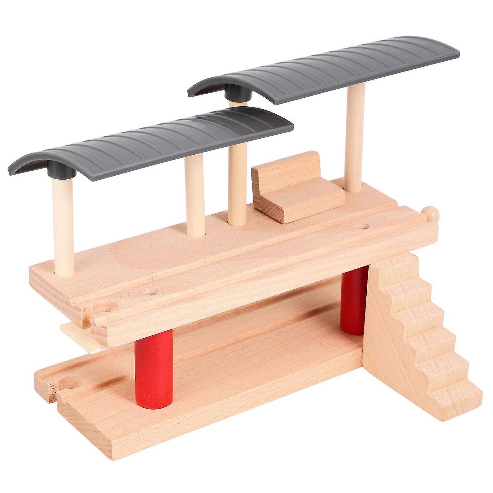 Wooden Railway Station Platform Toy for Playing DIY Double-Deck Train Scene