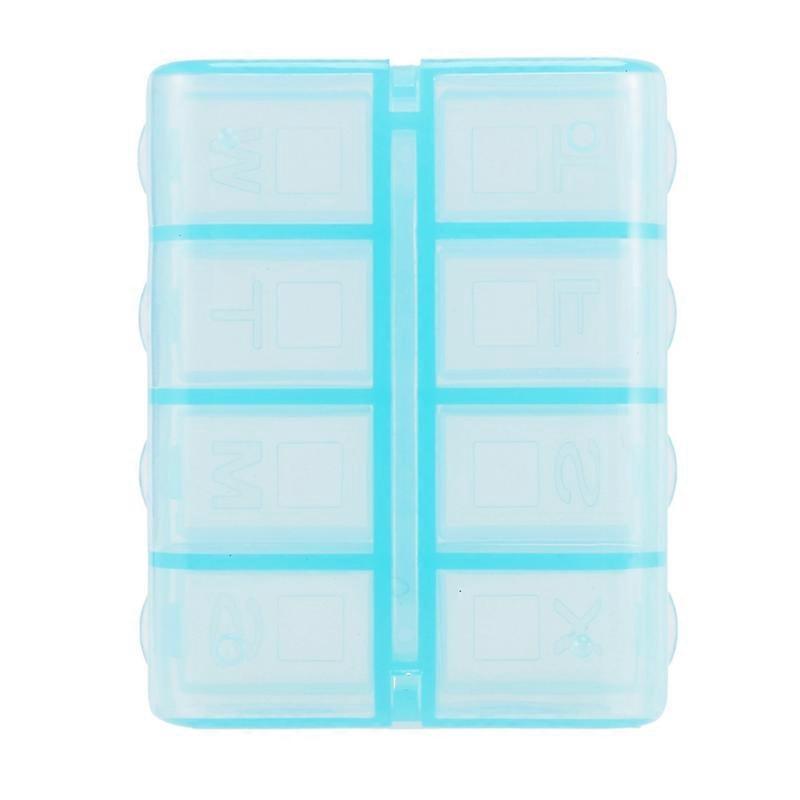 Plastic Rectangle 8 Compartments 7 Days Medicine Pill Box Blue