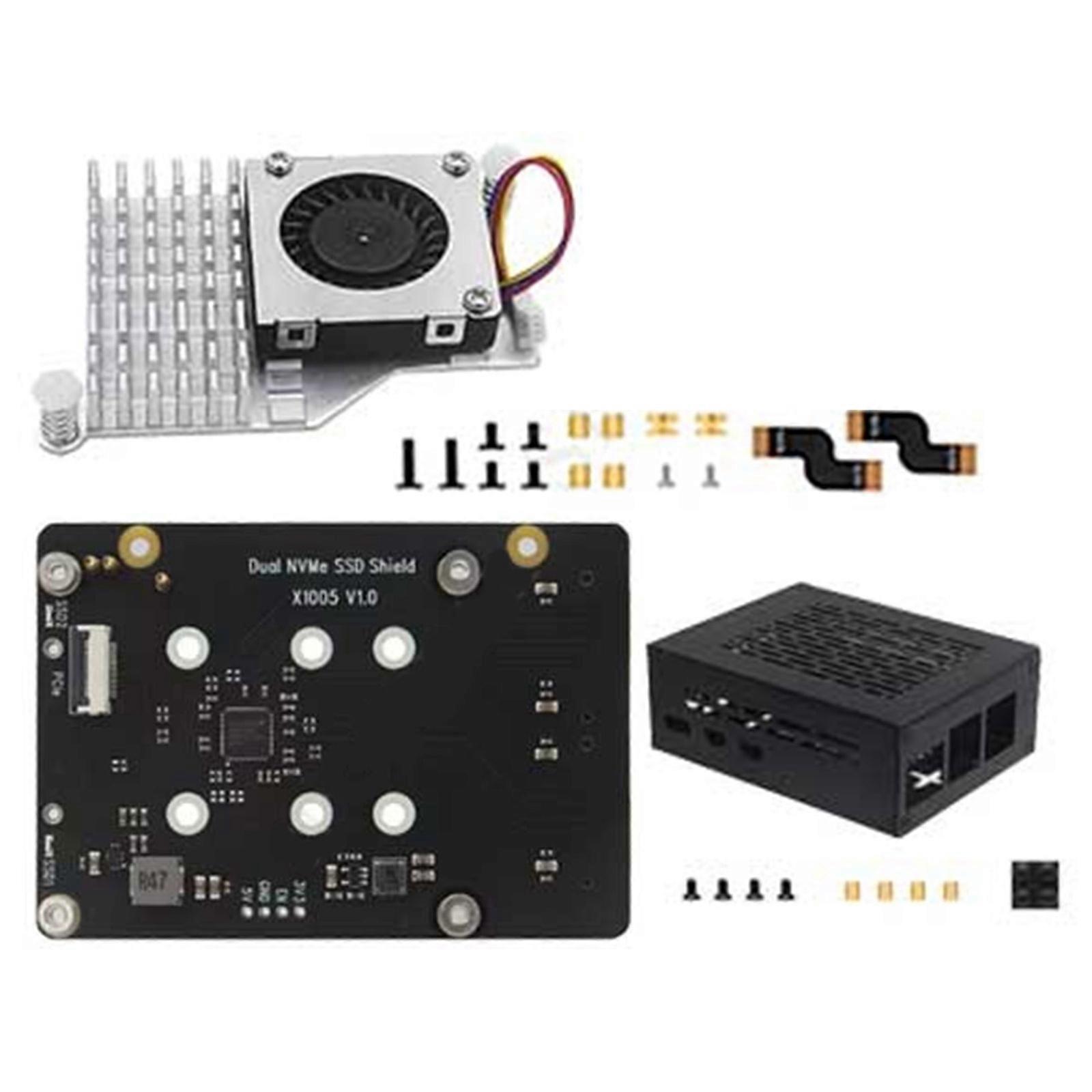 Expansion Board X1005  for RPi 5 with Double NVMe M.2 Solid Disk Board, High Capacity & Efficient Cooling Design Multicolor