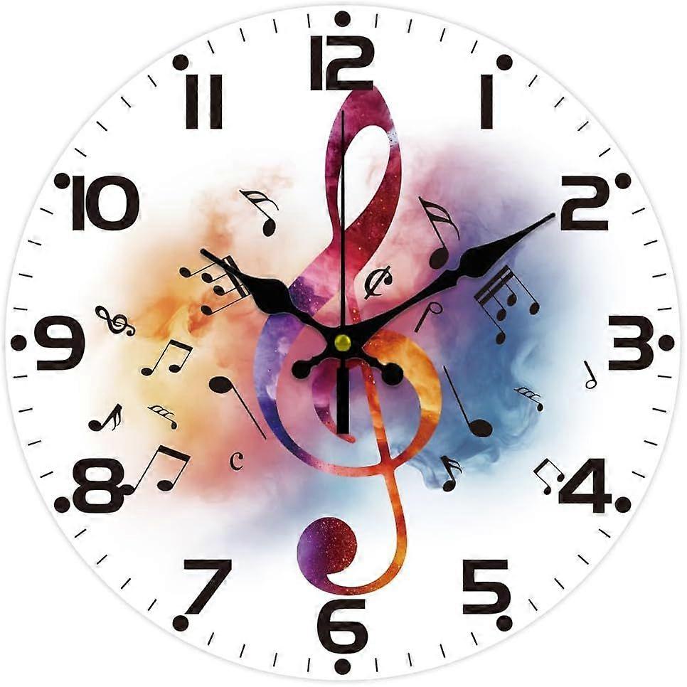 Colorful Notes Wall Clock Non-Ticking Clock 12 Inch Round Decorative Clocks Printed Wall Clock for Home Office Decoration