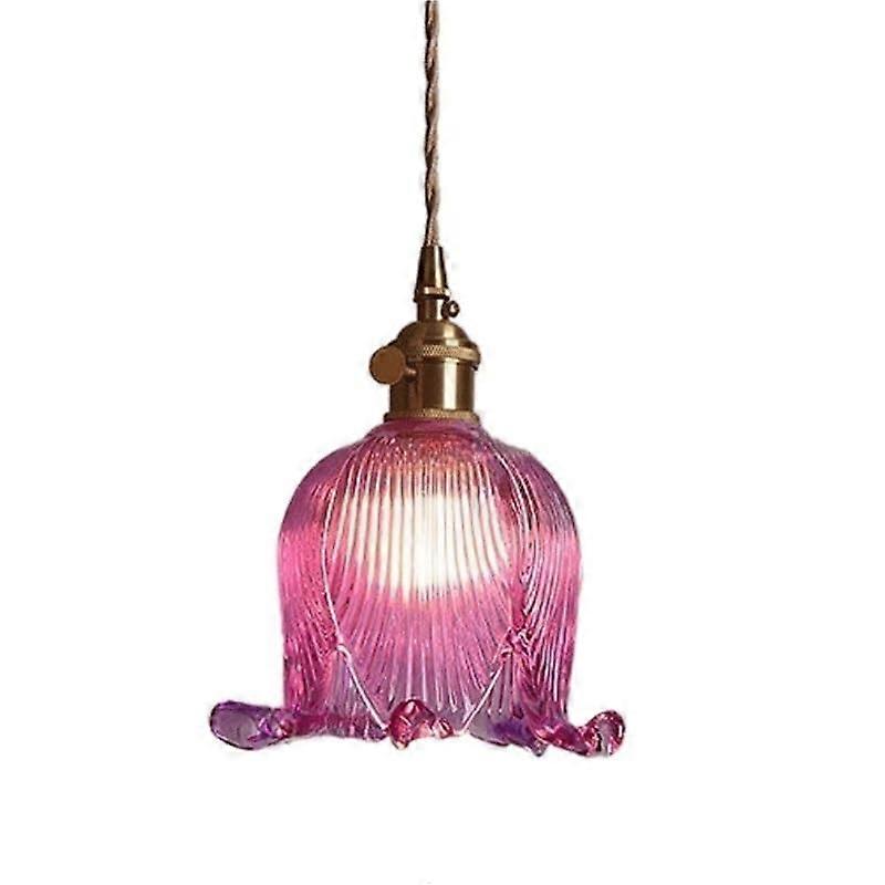 Single Head Glass Pendant Light with E26 E27 Copper Base, Adjustable Height, Flower Design, White