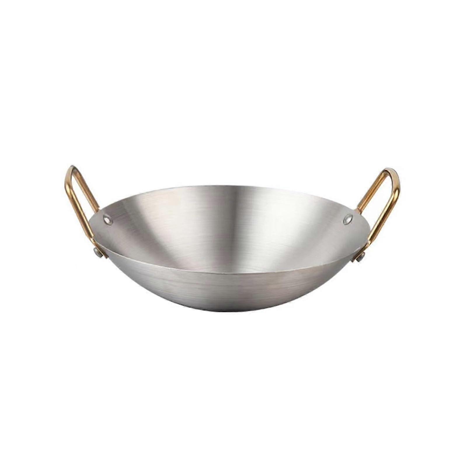 22cm Stainless Steel Wok Pan with Double Handles, Induction Compatible, MultiPurpose Cooking
