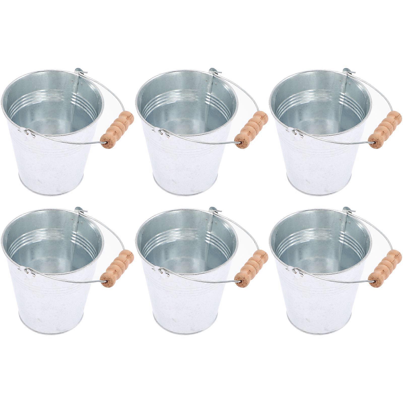 Chips Bucket Tinplate Bucket for Storage Use 6Pcs with Wooden Handle