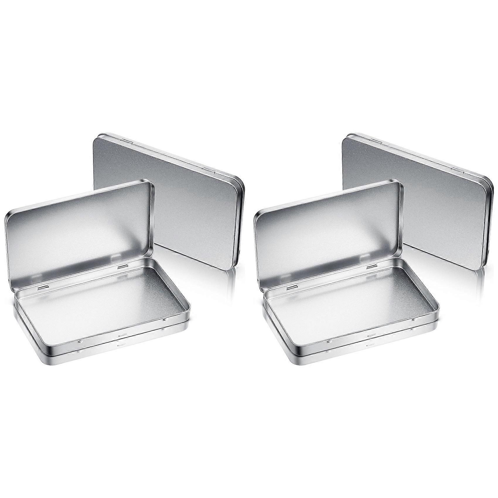 Rectangular Metal Tin Box with Lid Metal Hinged Lid Tin Metal Empty Tin Box Container Silver Storage Tin Box,4PCS