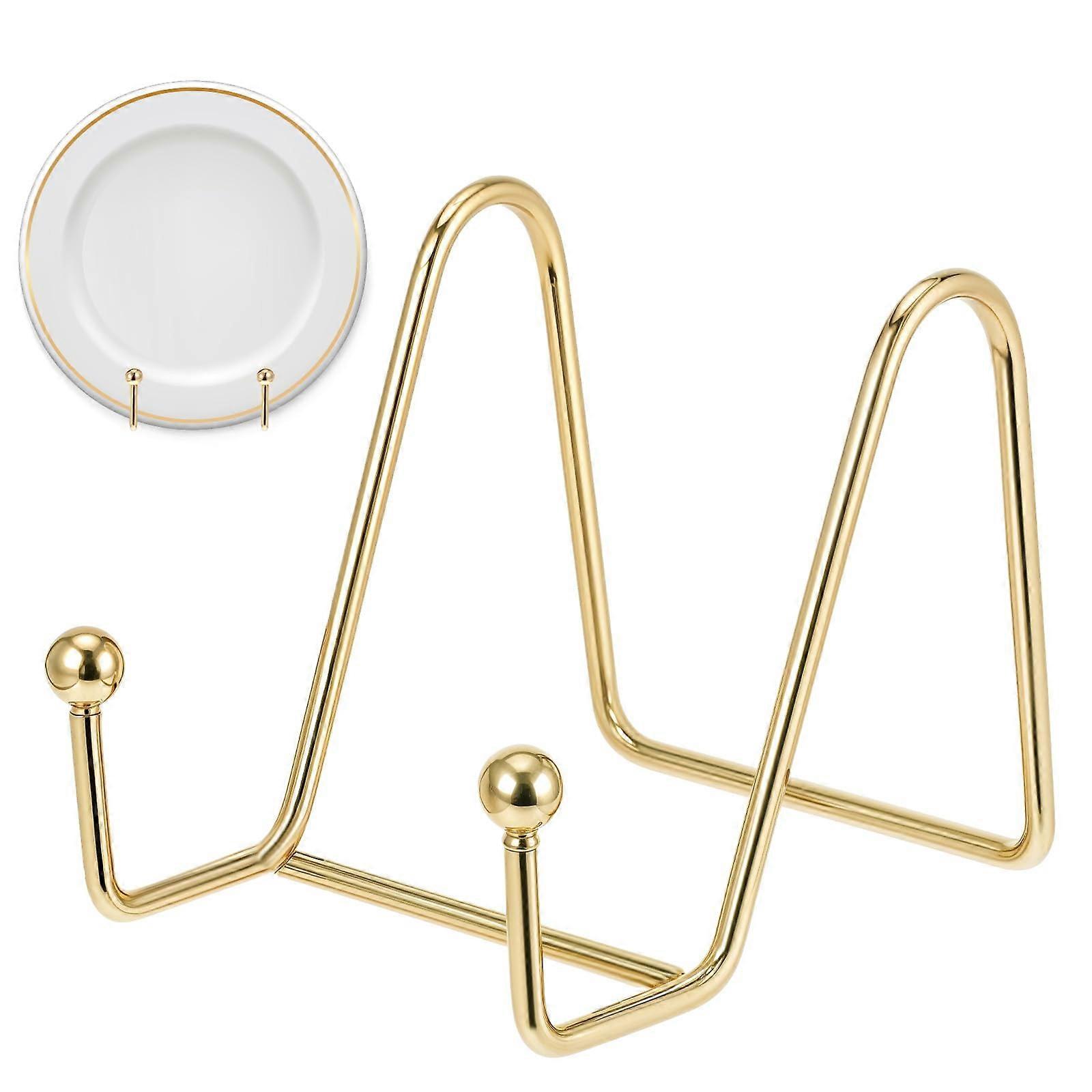 Gold Metal Plate Display Stand 3.5 Inch Stable Easel for Books Photos and Home Tabletop Decor