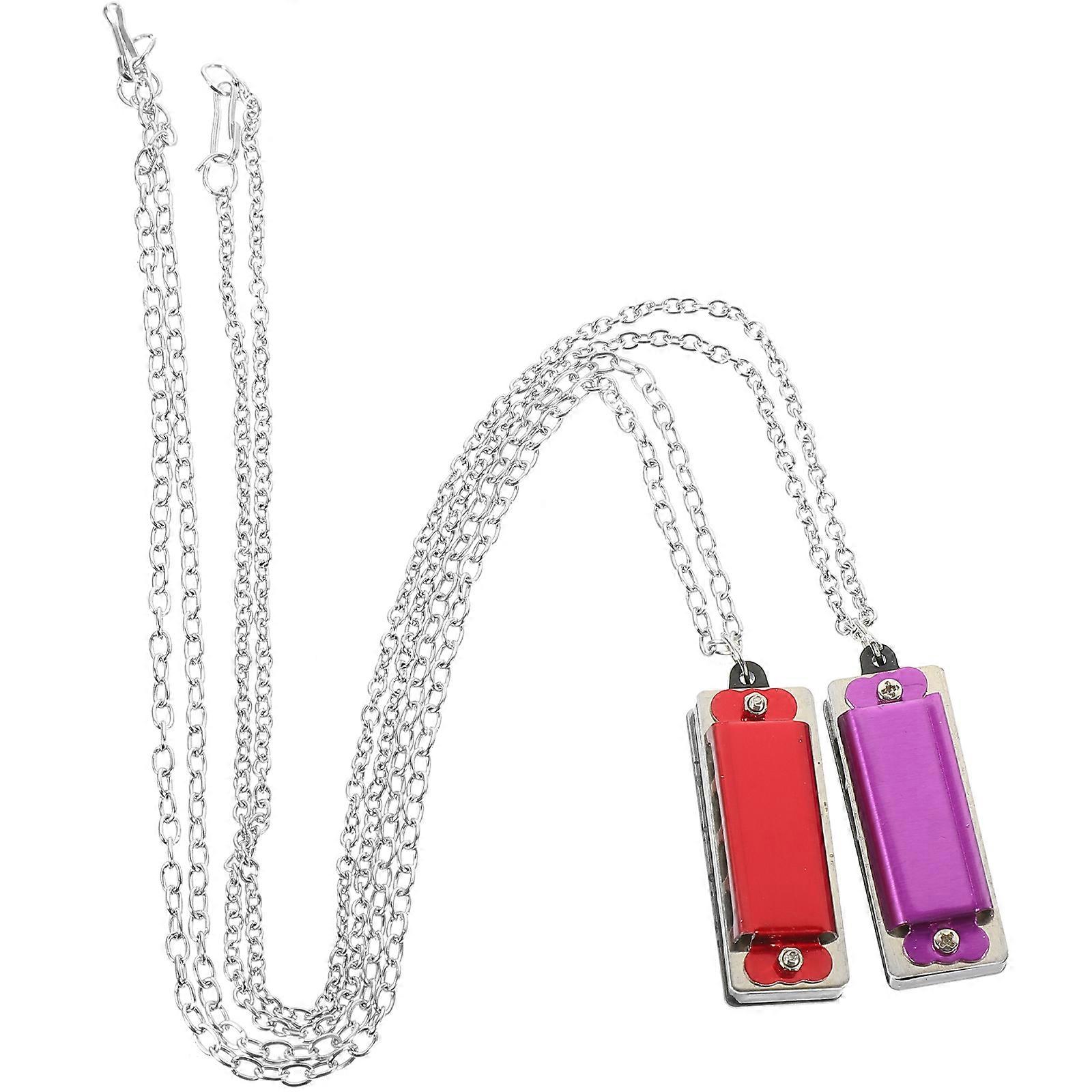 Mini Harmonica Necklace 2Pcs Assorted Color Children Everyday Use Compact Design Music Playing
