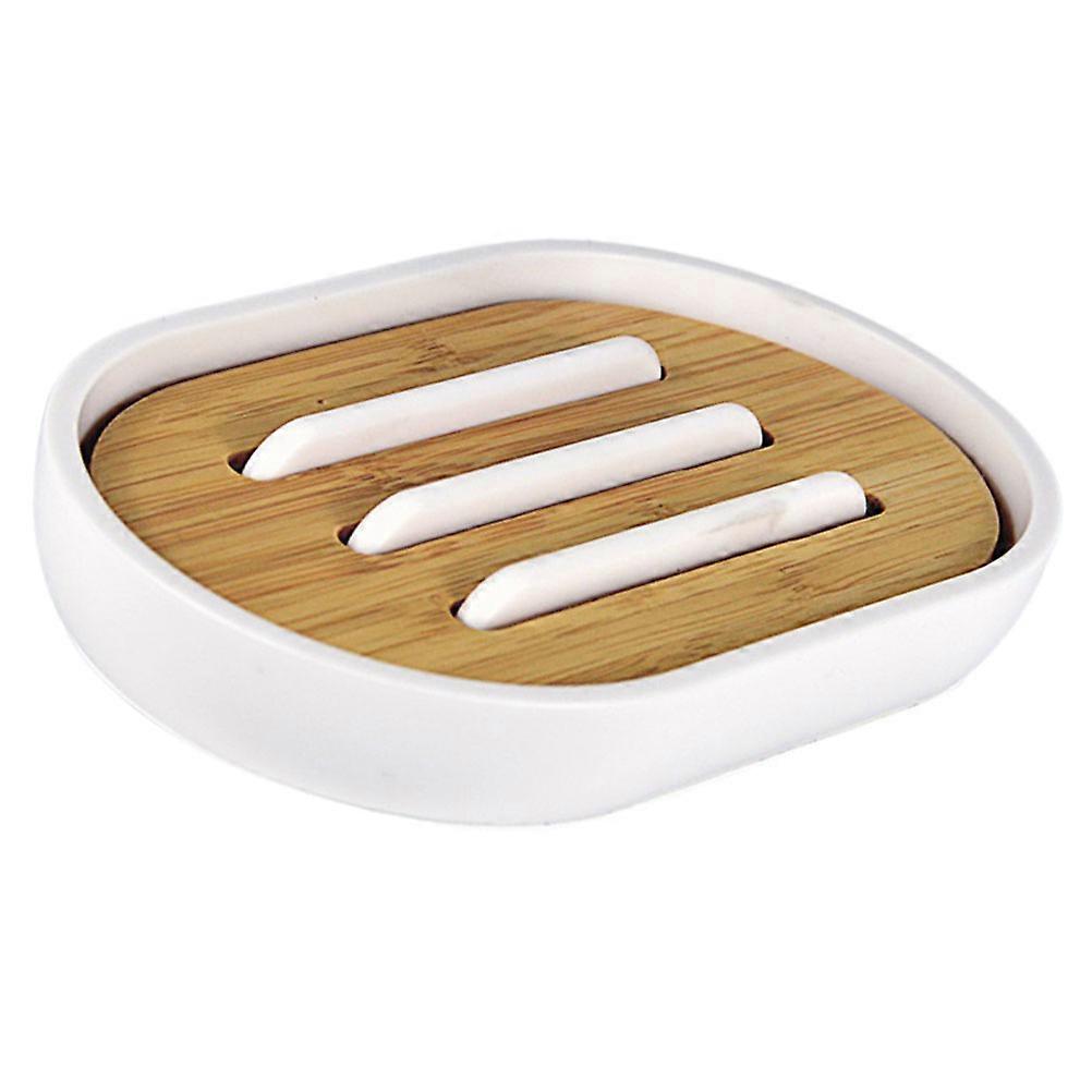 Self Draining Bamboo Soap Dish Double Layer Design Toilet 13X8CM 1Pcs