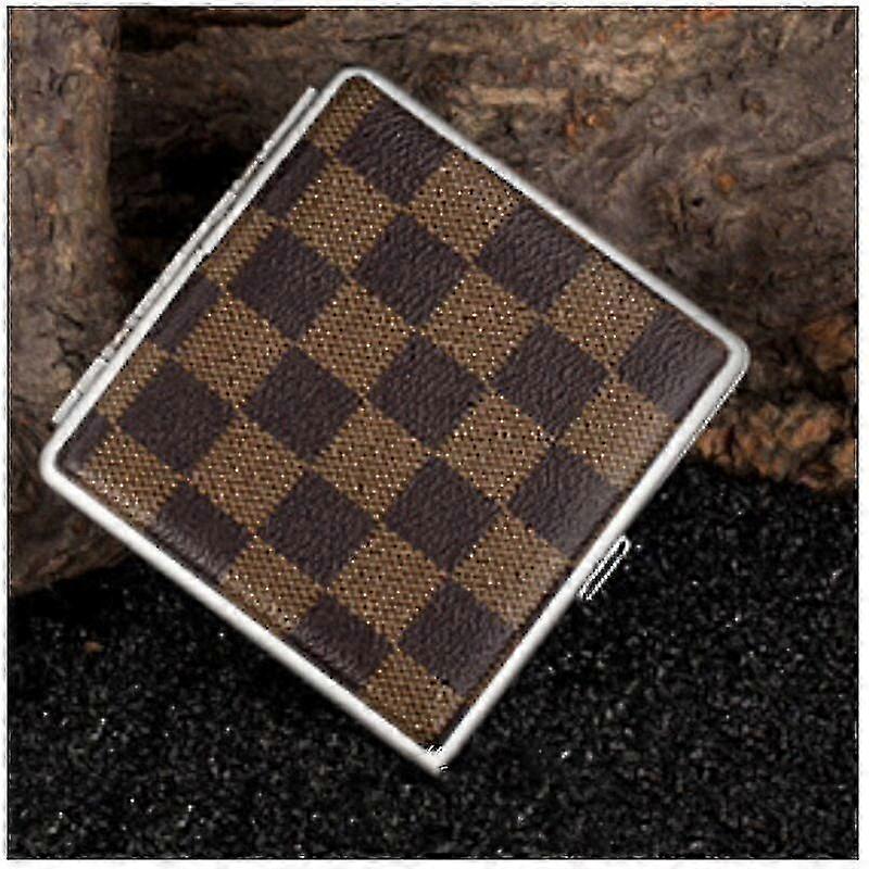 Compact Leather Cigarette Case for 20 Filter Cigarettes (Checkered Iron Clip)2pcs