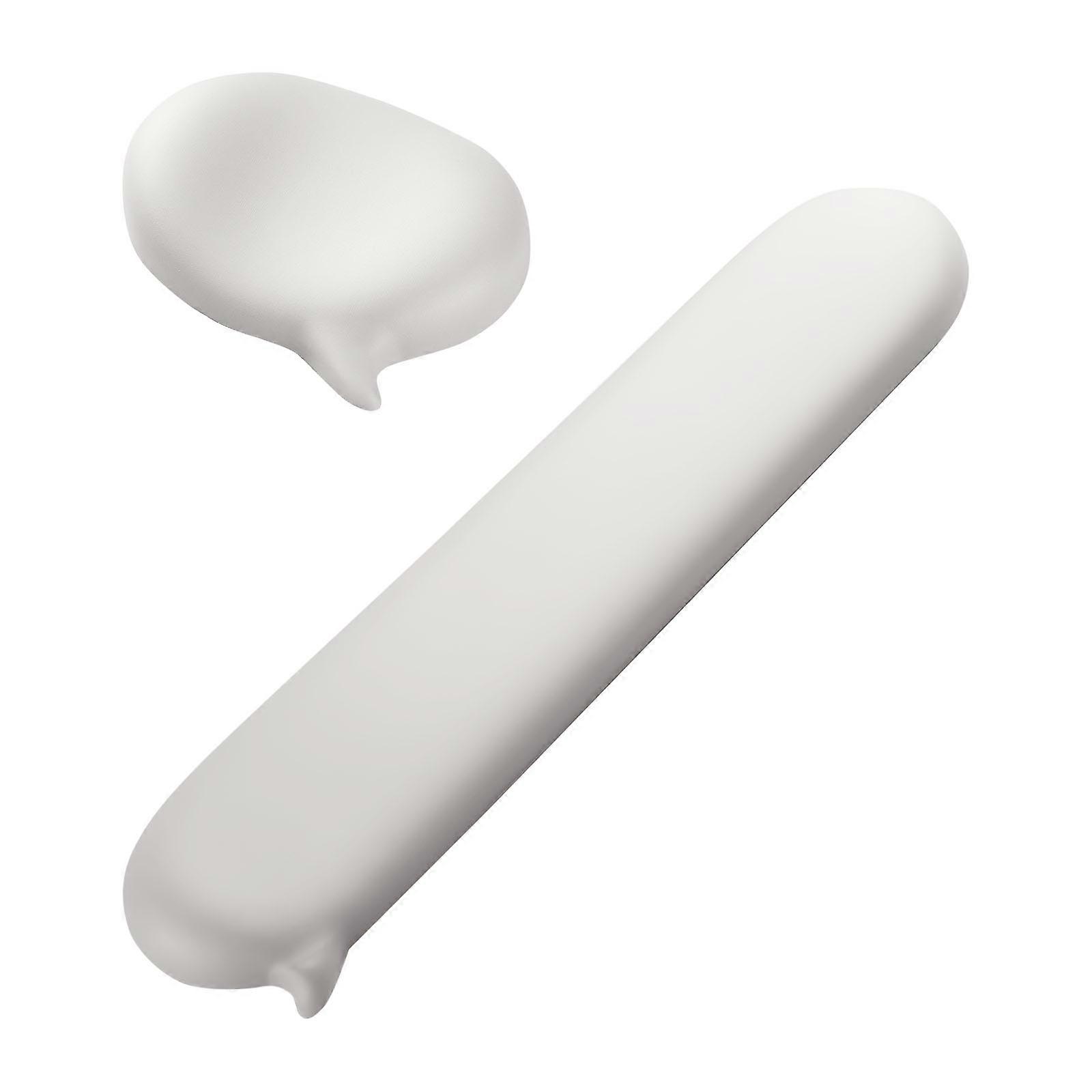 Ergonomic Silicone Wrist Rest Set Provides Comfortable Support With Slip PU Leather Base For Long Computer .  White