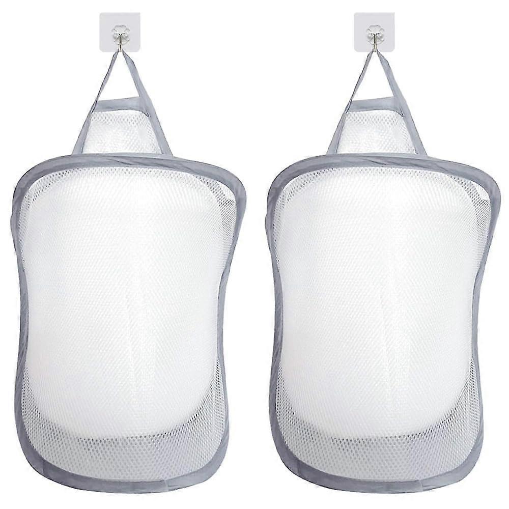 2 PCS Collapsible Laundry Basket Hanging Hamper with Handle, Foldable Mesh for Dorm Bathroom Storage Gray Ref:8673