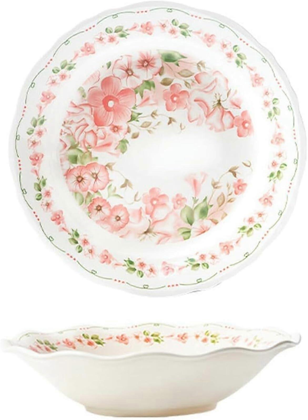 Ceramic Dinner Plates Pink Dinnerware Set 8 Inch Deep Dish Microwave Dishwasher Safe Scratch Resistant Ref:9040
