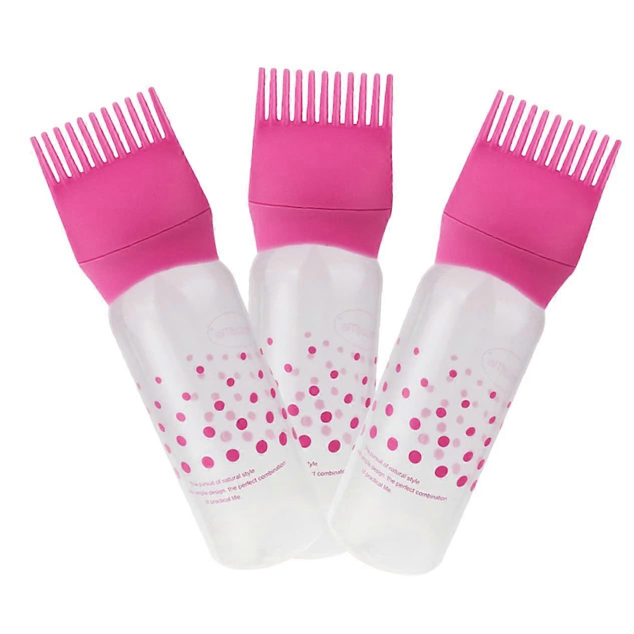 3Pcs Root Comb Applicator Bottles for Hair Dyeing and Coloring Pink Tool with Scale for Even Application