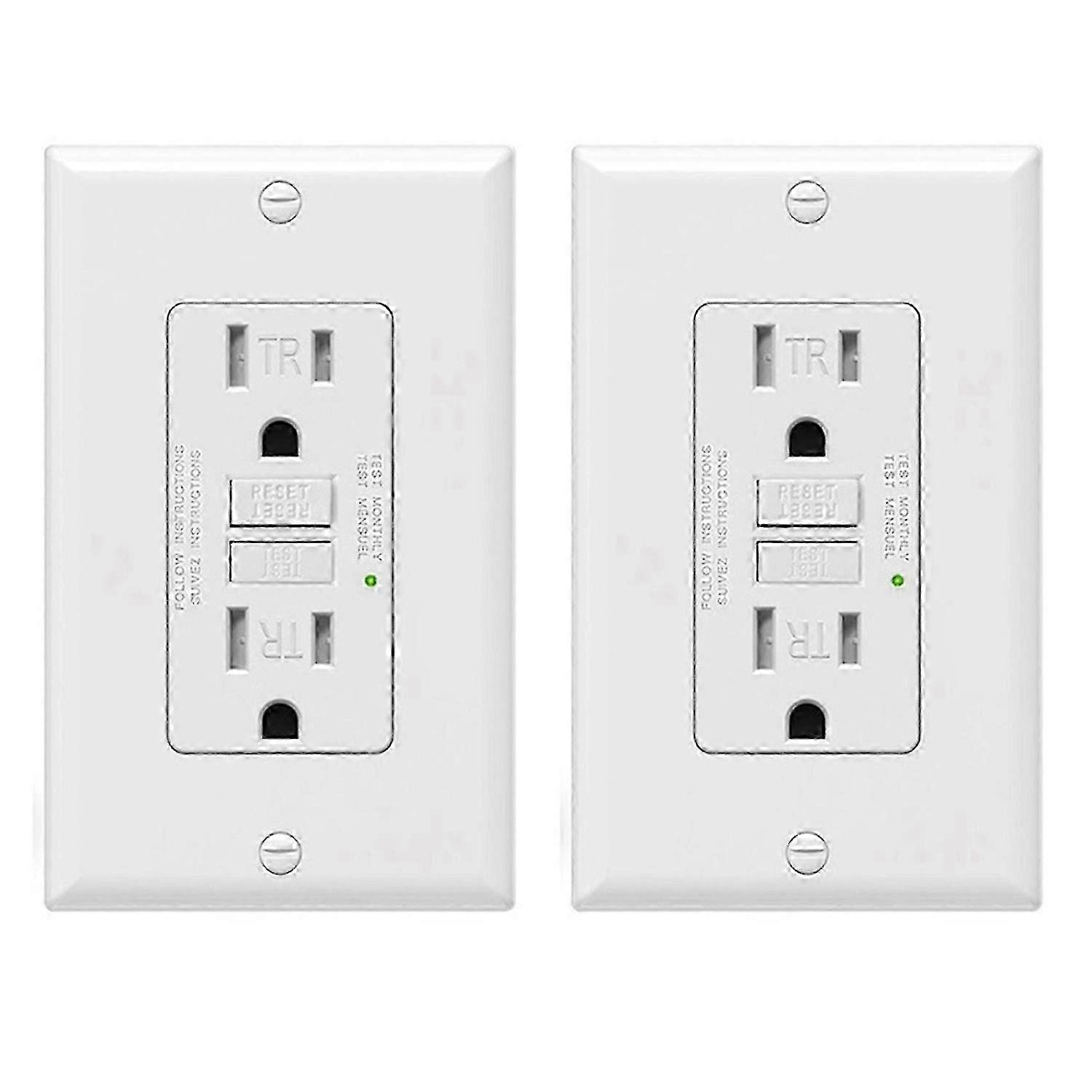 White GFCI socket, 15 amps, GFCI power socket with self-test function.