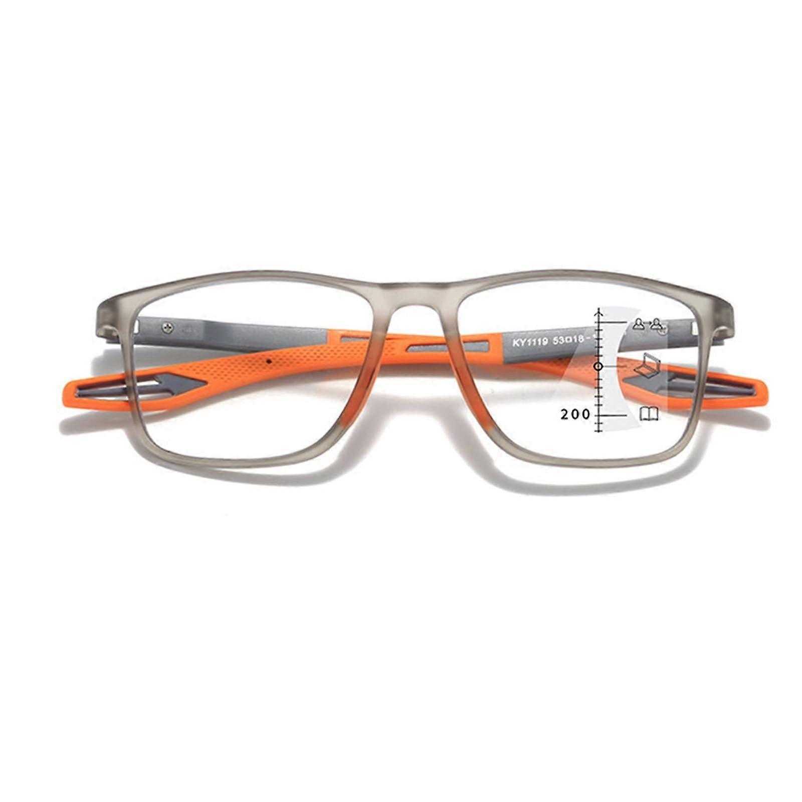 Multifocal Blue Light Blocking Reading Glasses with Progressive Lens, TR90 Flexible Frame, Orange 2.5x