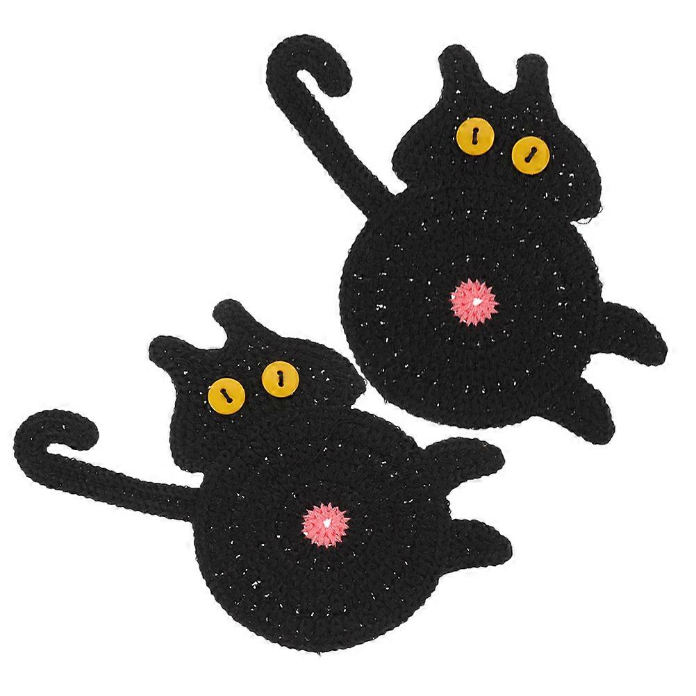 Knitting Cat Coaster Crochet Cup Coasters for Decoration 2Pcs