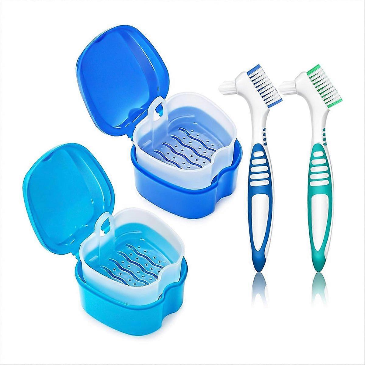 2 Pack Denture Bath Case Cup Retainer Cleaner Holder Case B
