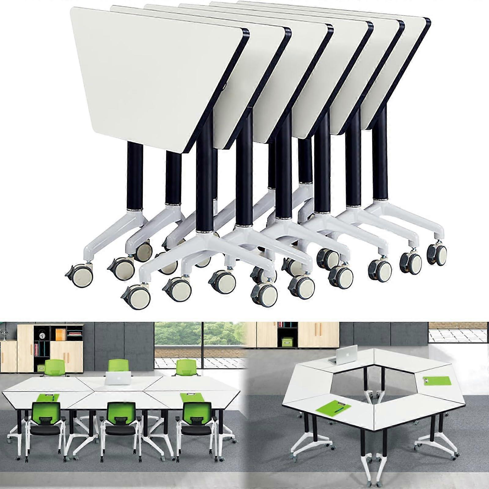 Trapezoidal Folding Conference Table with Wheels, Flip  Mobile Training Table for Office