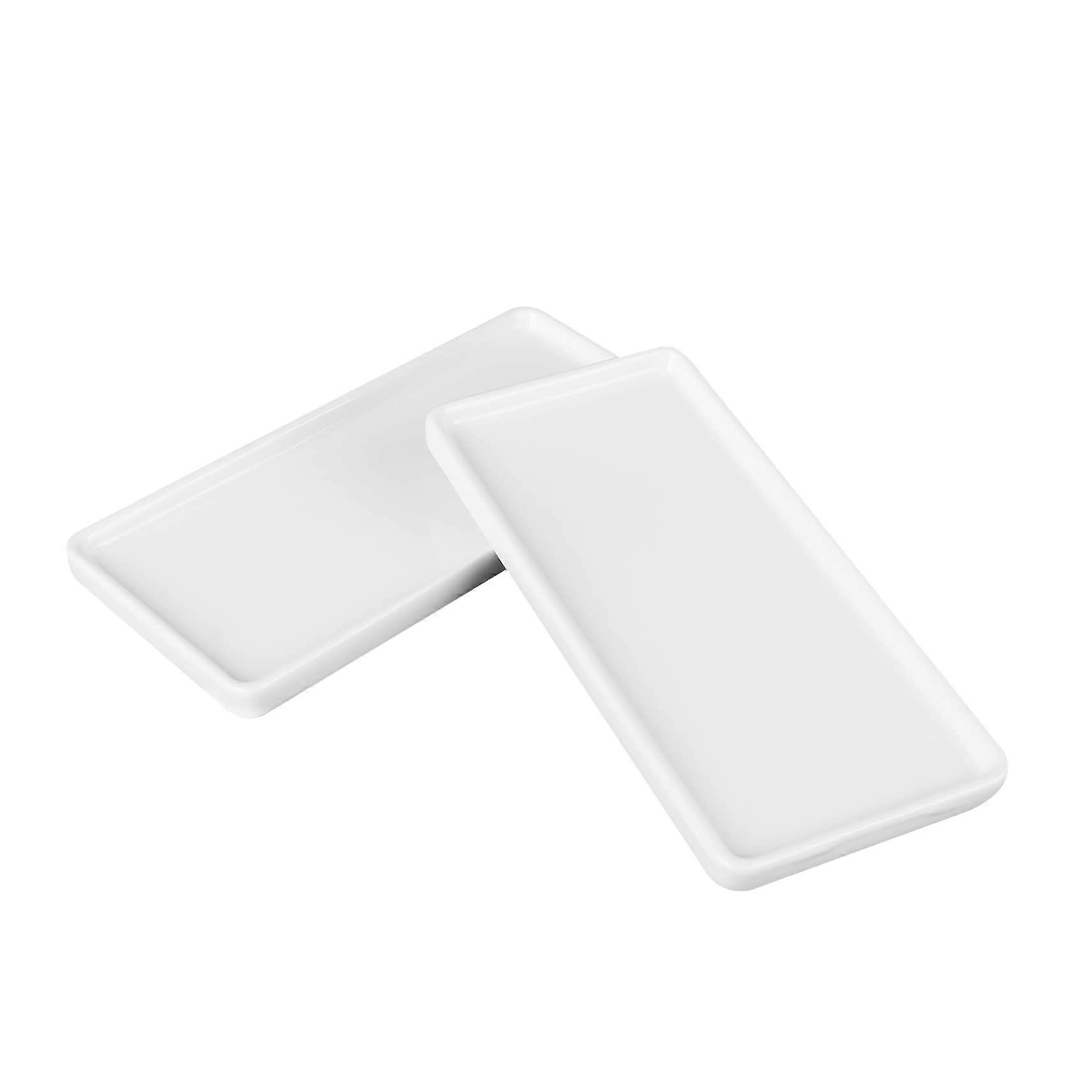 White Ceramic Bathroom Vanity Tray Set 2 Pack Elegant Minimalist Rectangular Organizer for Countertop