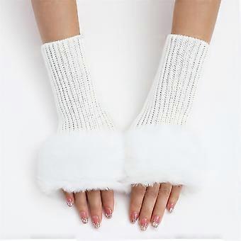 Winterhandschuhe für Damen – Plüschige, gestrickte, fingerlose Wollhandschuhe, warm und niedlich, Touchscreen-kompatibel