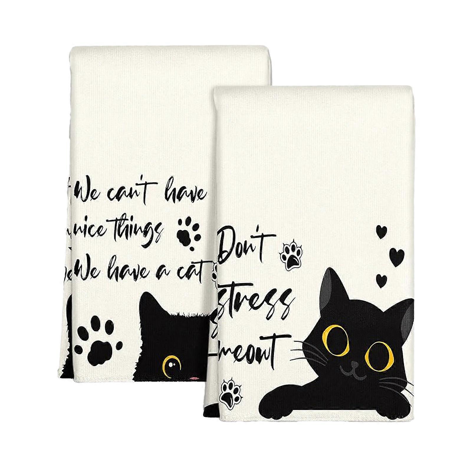 Dish Towel Cat Flower Pattern & Absorbent for Kitchen
