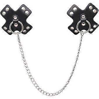 Black Pasties Leather Nipple Cover with Body Chain Jewelry for Women Men,Non Piercing Nipples with Chain,Nipple Pasties Sticker Body Chain Necklace