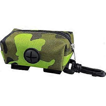 Dog Poo Bag Holder Fabric, Portable Dog Waste Bag Dispenser Leash Attachment, Pick Up Bag Holder with Hook and Zipper Pouches for Belt Leash (Green)