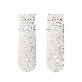 1 Par de Meias Femininas Ocas Lace Cor Sólida Tubo Médio Fino Antiderrapante Alta Elasticidade Absorção de Suor Anti-encolhimento Meias Empilhadas Diárias
