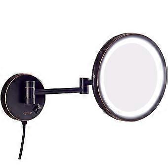LED Makeup Mirror with 10X Magnification and Built-in Lights, Brass Frame for Easy Wall Mounting