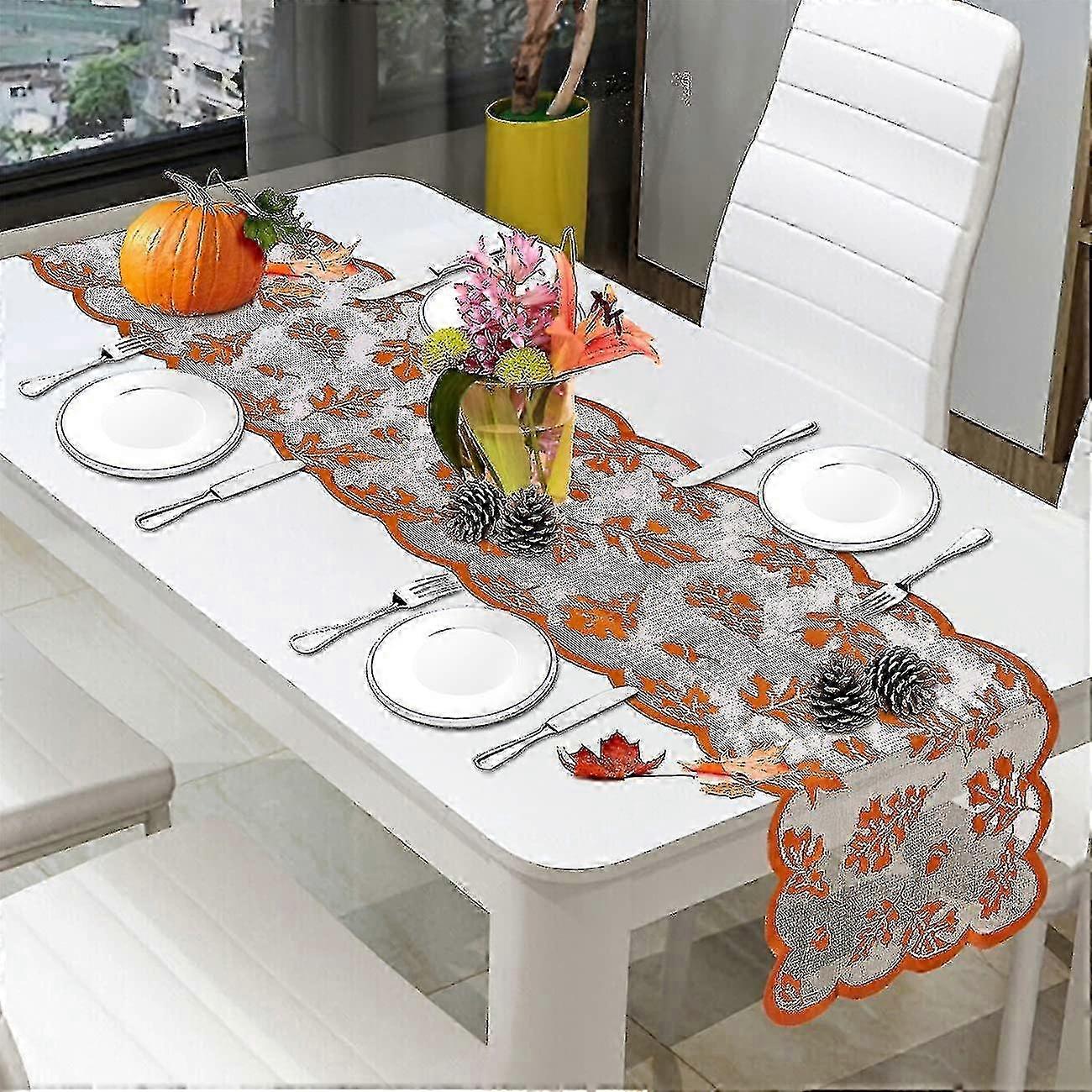 Fall Decor Table Runner Thanksgiving Decor,orange Maple Leaf Lace Table Runner Fall Decorations,33*183cm
