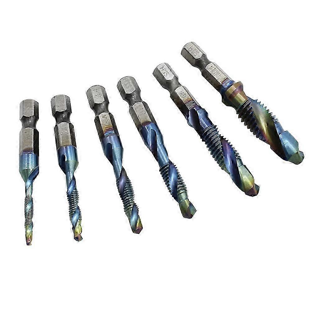 6 Pcs Drill Tap Bit Set,Thread Spiral 6542 HSS Drill Tap Chamfer Tool