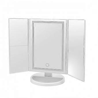 Three Fold Mirror Built In Led Lights Adjustable Viewing Angles Compact Desktop Size Multiple Color