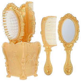 Vintage handheld spiegel kam set, make-up spiegel haar borstels kam set