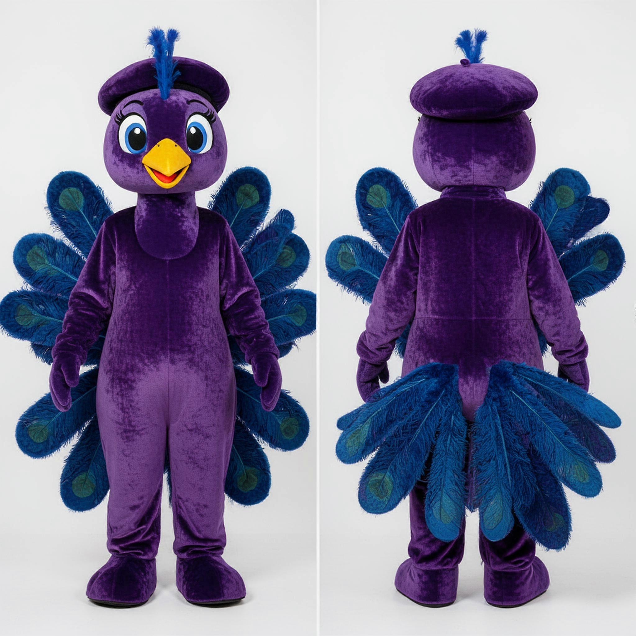 MASTICOT Violet Feathered Peacock Mascot