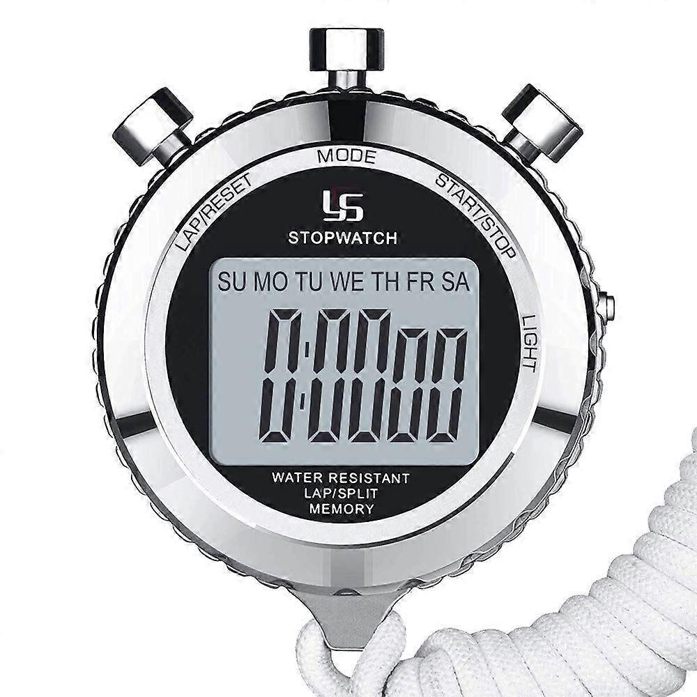 Metal Stopwatch 1 100th Second 2 Lap Memory  Clock Daily Digital Timer