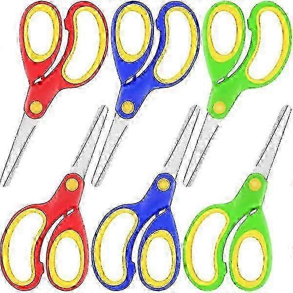 6 left-handed scissors, colored rubber and plastic scissors