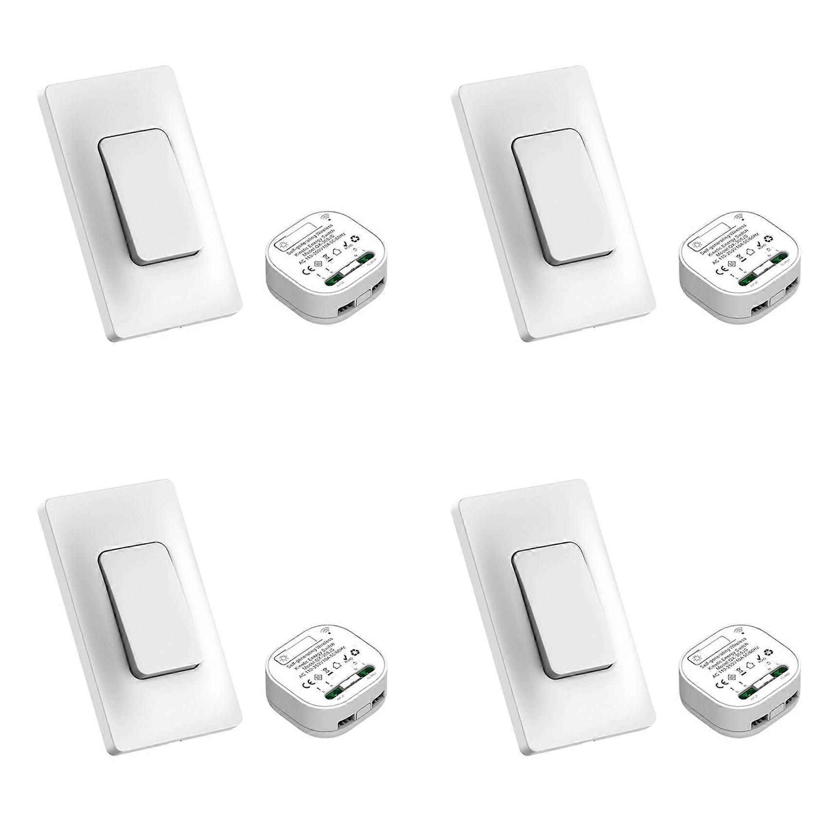 4X Self Powered Wireless Light Switch and Receiver Kit Remote Control Wall Switch Lighting Fixtures
