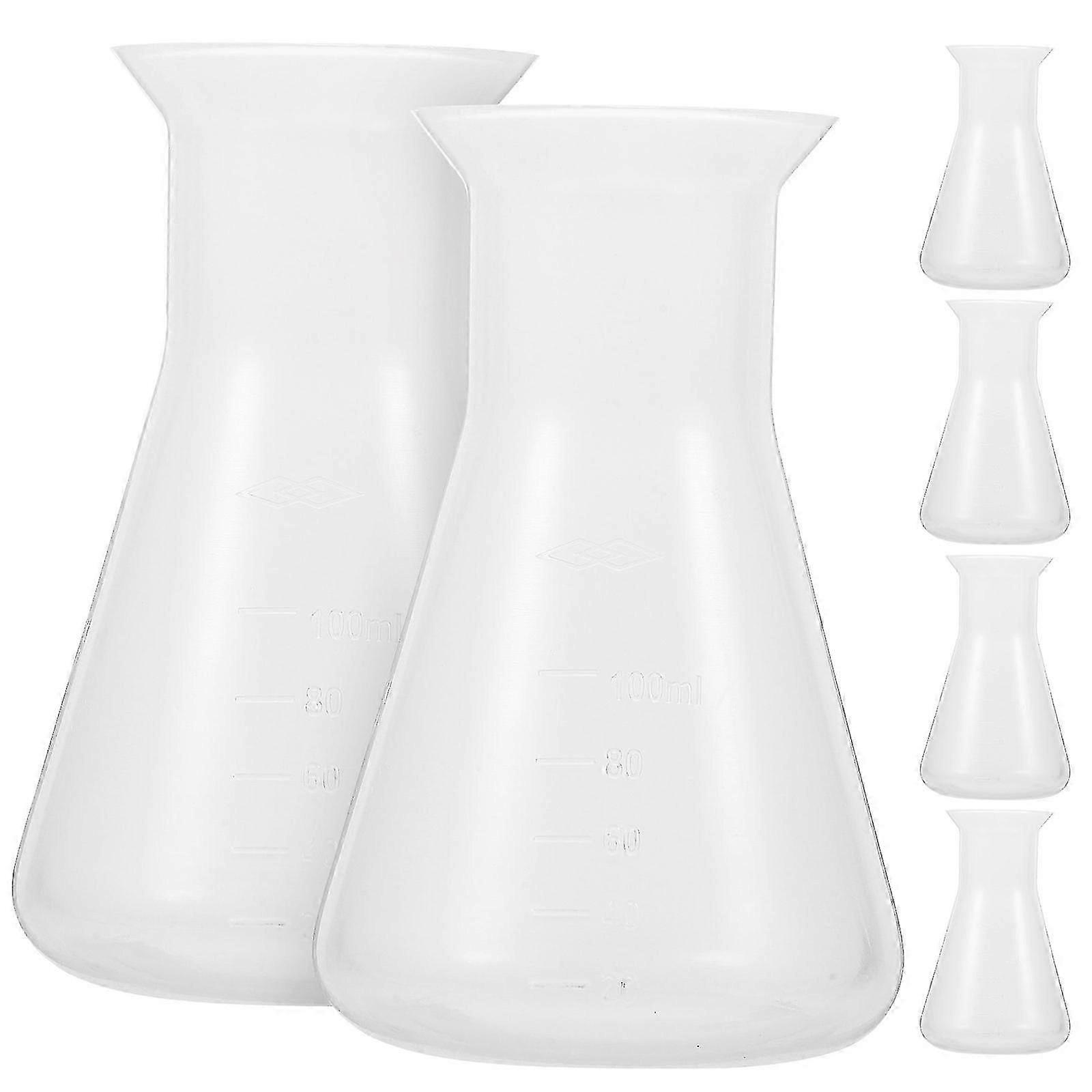 6pcs Laboratory Flasks Erlenmeyer Flasks Plastic Laboratory Erlenmeyer Flasks 100ML
