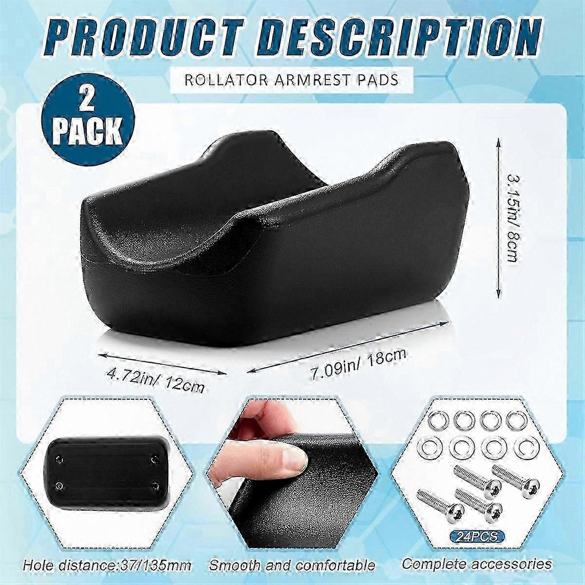 Black Handle Pads compatible with Rollators, 2-Pack compatible withearm Cushions compatible with Walkers and Mobility Aids