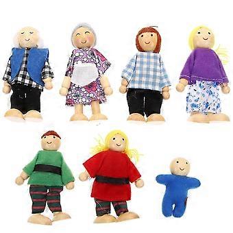 Wooden Doll Family 7Pcs Set with Movable Arms, Wooden House Dolls for Kids Pretend Play yt