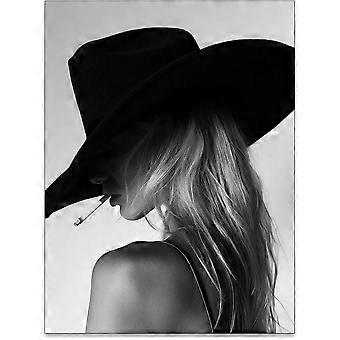 Cool Western Woman Smoking Prints Fashion Cowboy Hat Wooden Jigsaw Puzzles UE2583