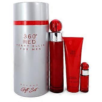 Perry Ellis 360 Red Gift Set - Eau De Toilette Spray + Mini Eau De Toilette Spray + 3 Oz Shower Gel In Tube Box 3.4 Oz