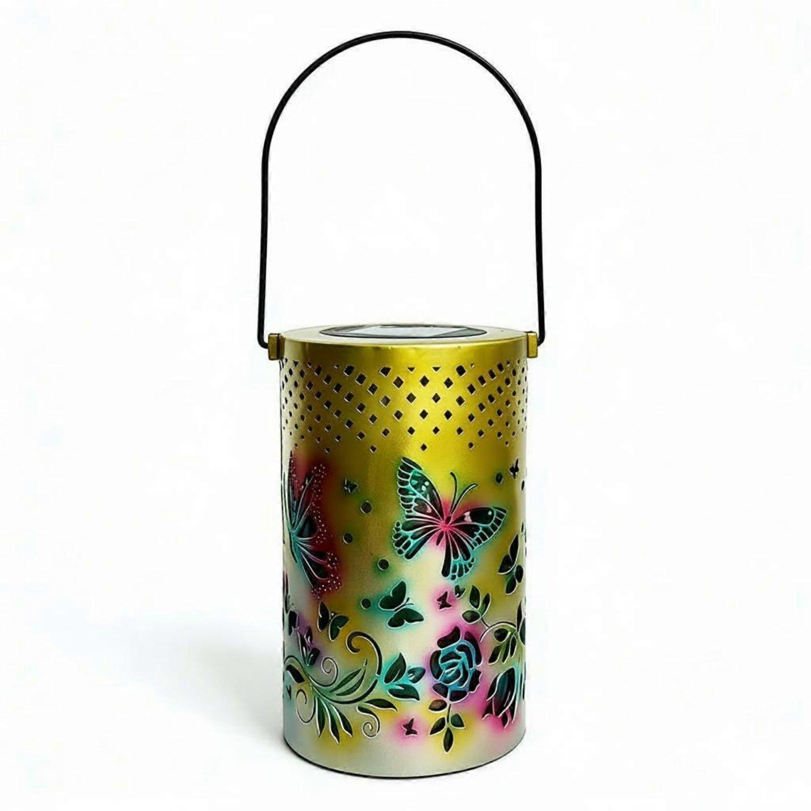 Solar Moth Projection Lantern Automatic On/deactivate Hollow Metal Moth Light