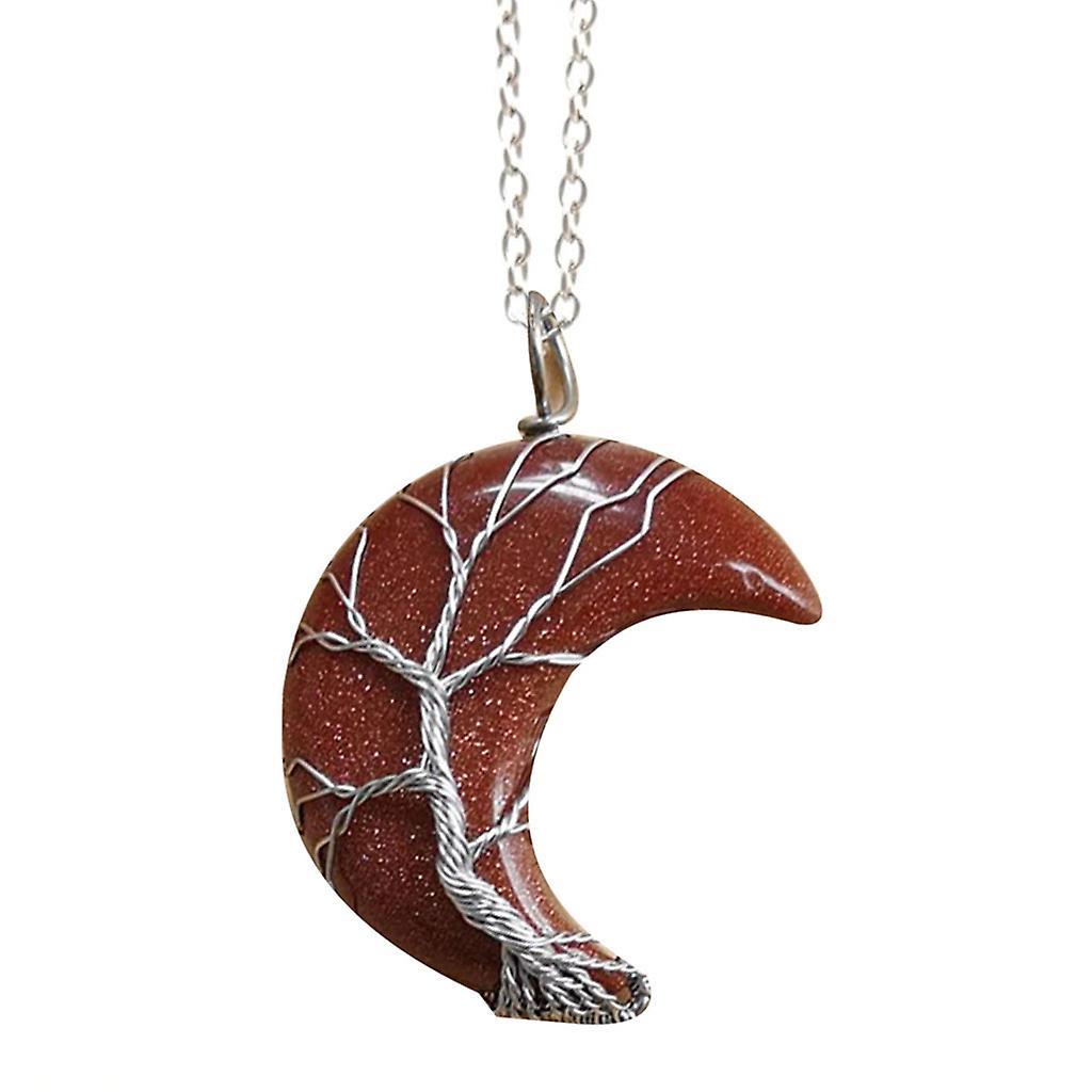 Arbre de vie collier fil enroulé croissant de lune Pierre collier pendentif pour fille