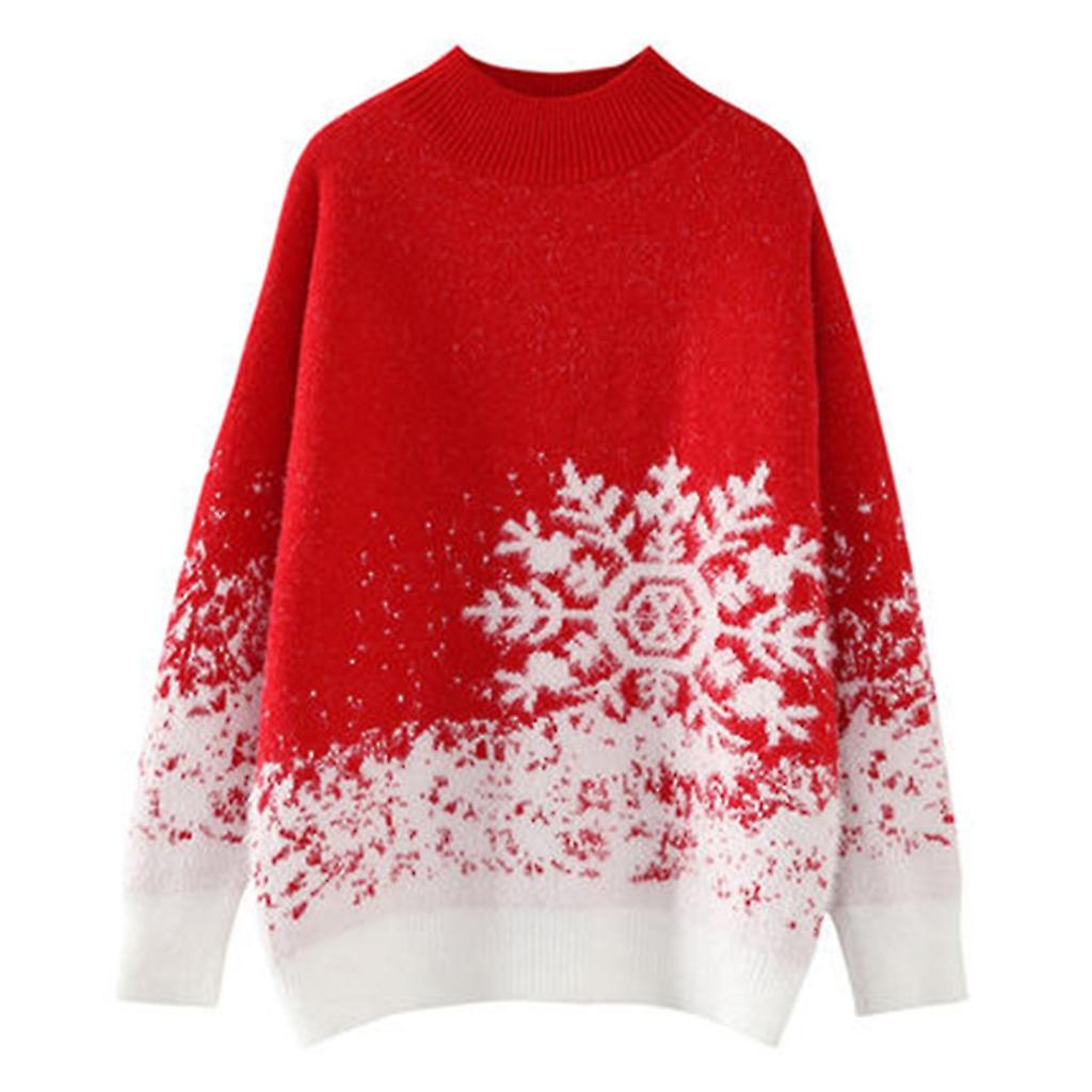 Long Sleeve Snowflake Pattern Pullover Women Sweater Knitted Round-neck Tops
