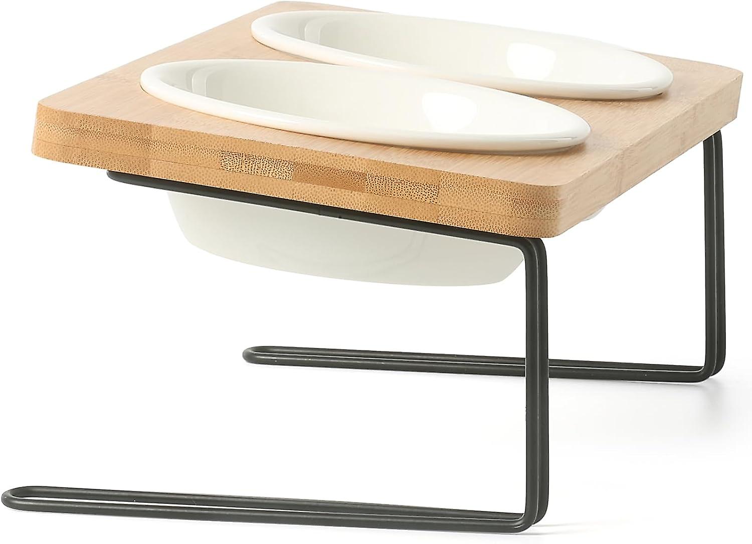 Ceramic Elevated Cat Bowls Set 15° Tilted Design Non-Slip Feeding Dish for Cats Gray Color 2-Pack